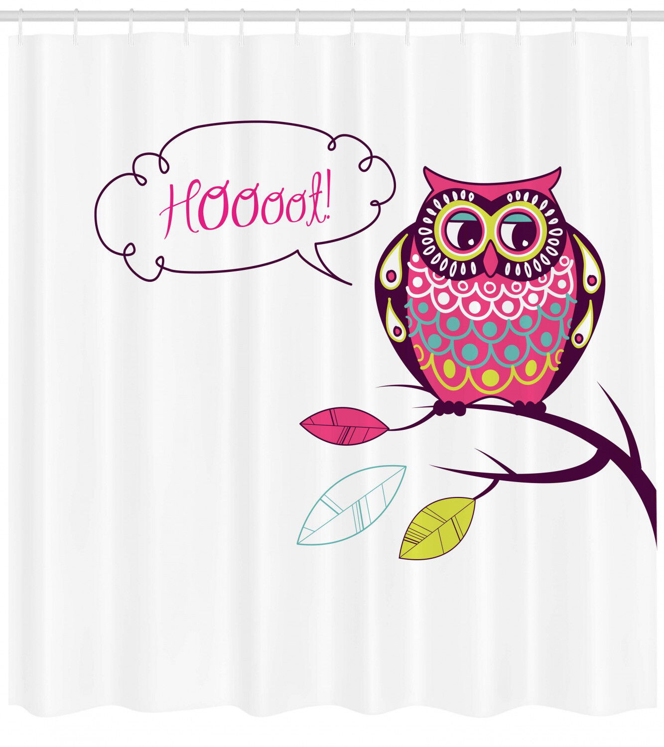 Mysterious Animal Arty Image Shower Curtain with Ornate Colorful Owl on Branch