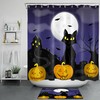 Mysterious Black Cat Pumpkin Shower Curtain With Halloween Moon Castle Design For Bathroom Decor