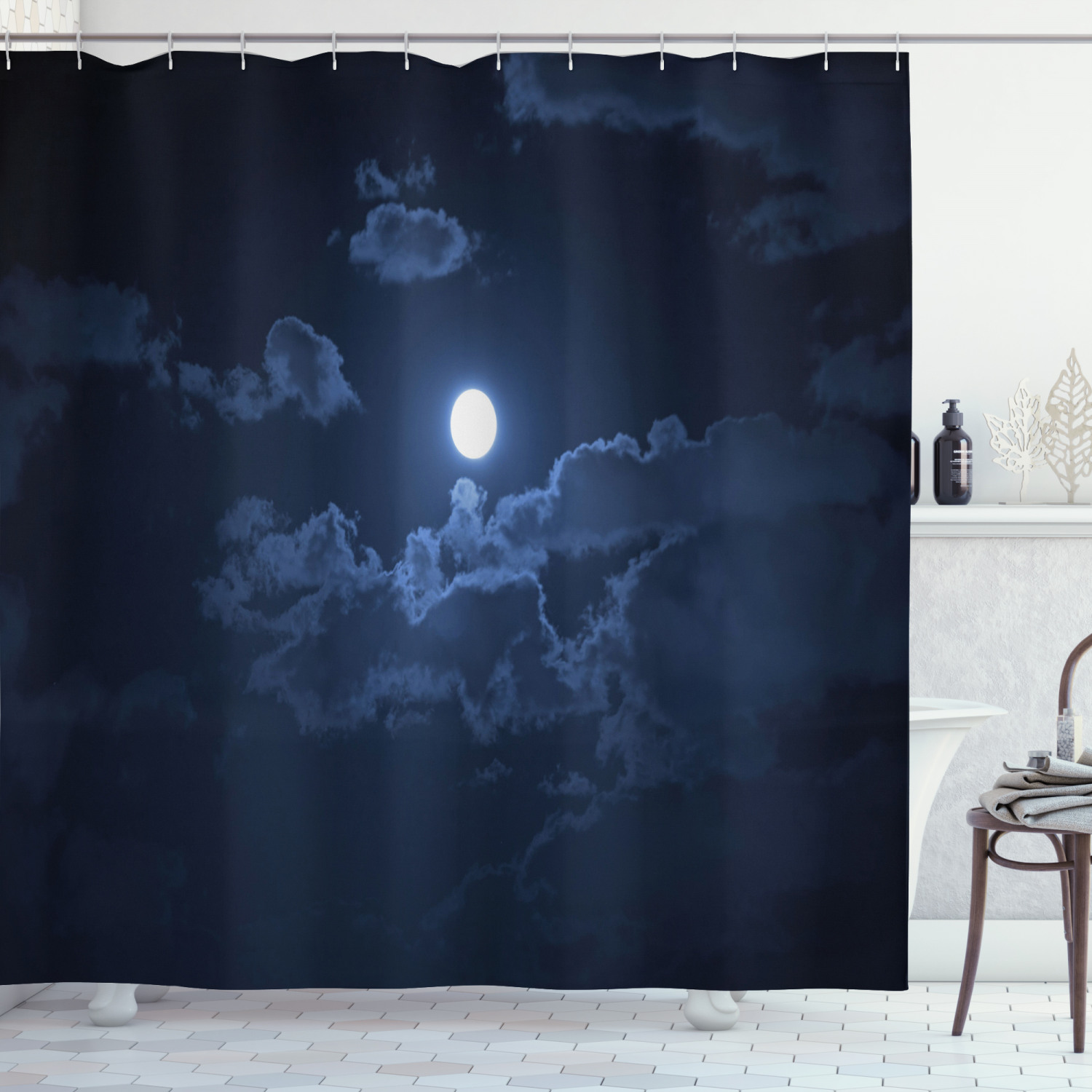 Mysterious Full Moon Dark Clouds Shower Curtain for a Spooky Bathroom