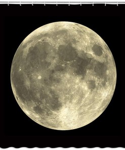 Mysterious Full Moon Shower Curtain, Gray Planet Black Background Bath Decor Bathroom Waterproof Fabric Curtain 