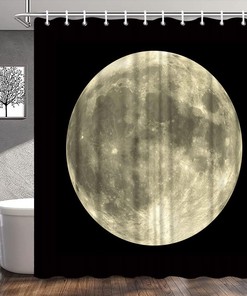 Mysterious Full Moon Shower Curtain, Gray Planet Black Background Bath Decor Bathroom Waterproof Fabric Curtain