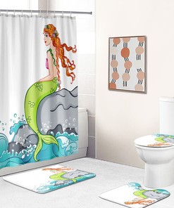 Mysterious Green-Tailed Mermaid Waterproof Shower Curtain With Underwater Print For Nautical Bathroom Decor