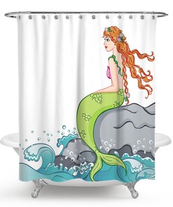 Mysterious Green-Tailed Mermaid Waterproof Shower Curtain With Underwater Print For Nautical Bathroom Decor