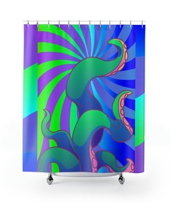 Mysterious Kraken Monster Shower Curtain Vintage Artistic Sea Creature Print Bathroom Decor