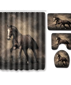 Mysterious War Horse Shower Curtain, Dark Horse Bathroom Decor with Enchanted Style
