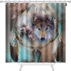 Mysterious Wolf Bathroom Shower Curtain - Cool Blue Feather Dream Catcher Art 