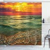 Mystic Beach Sunset Shower Curtain, Dusk Clouds Wavy Sea And Beach Print, Cloth Bathroom Decor