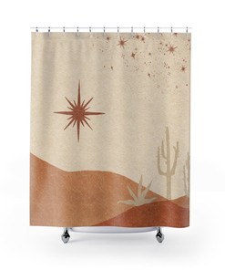 Mystic Celestial Southwestern Bohemian Cactus And Sun Bath Shower Curtain With Tarot Print