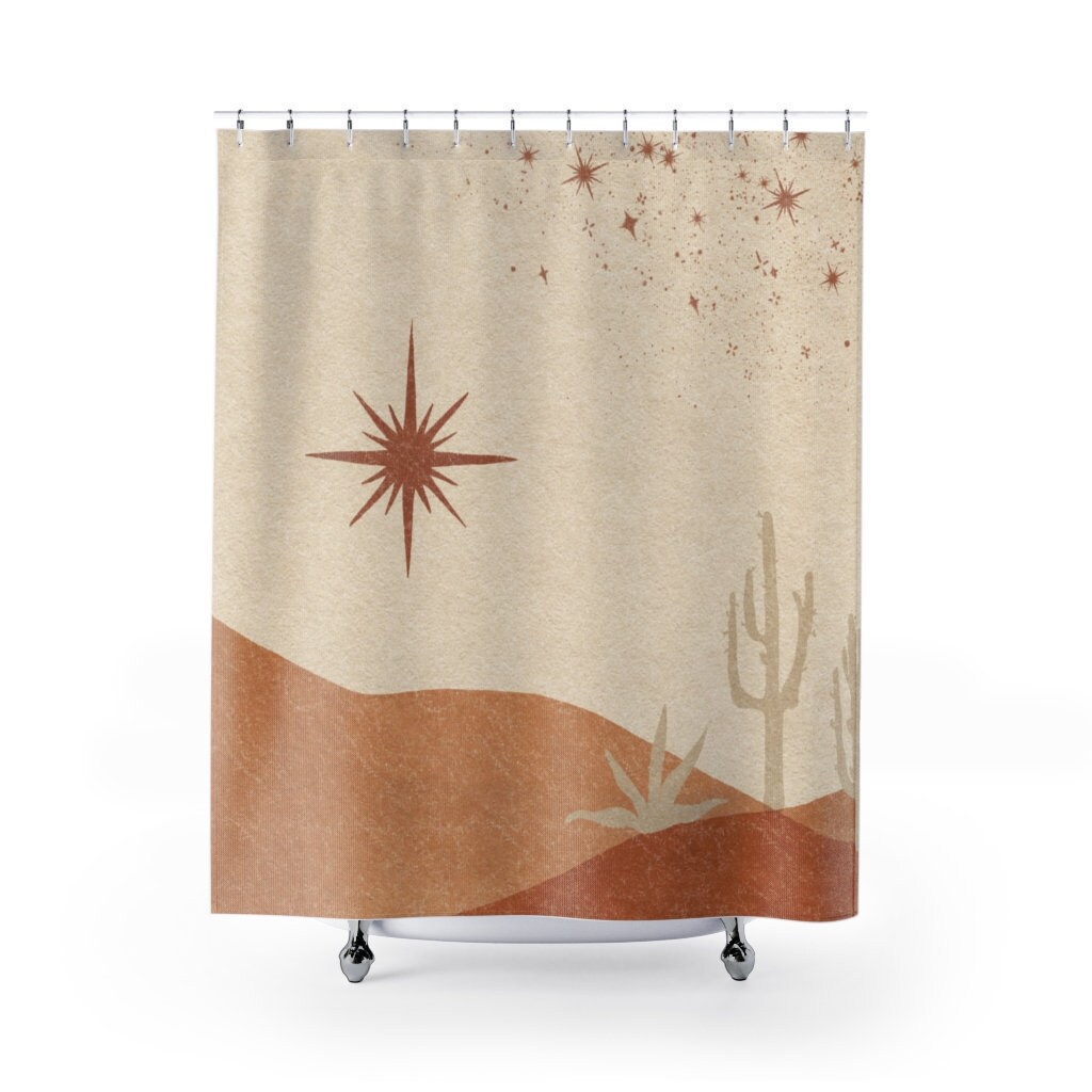 Mystic Celestial Southwestern Bohemian Cactus And Sun Bath Shower Curtain With Tarot Print