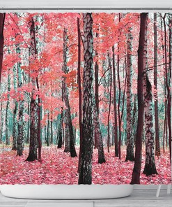 Mystic Forest Shower Curtain, Pink Leaves Beberken Bathroom Decor