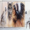Mystic Painting Of Young Native Man Feather Wolves Colorful Shower Curtain - Cloth Fabric Bathroom Decors