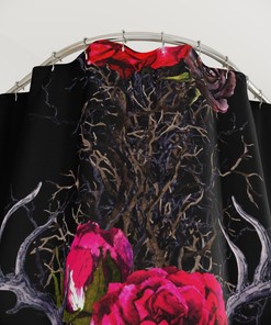 Mystic Ram Skull Shower Curtain With Witchy Floral Print For Bathroom