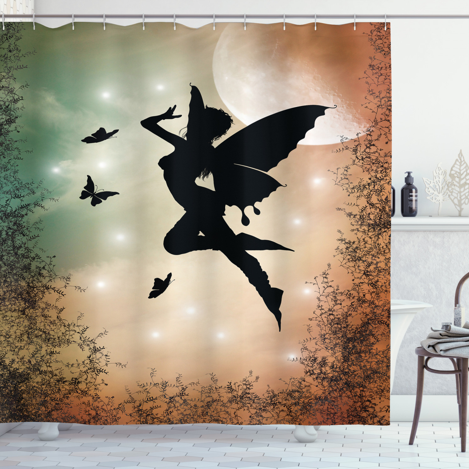 Mystic Shower Curtain, Fairy and Butterfly Wing Luxury Shower Curtains, Waterproof Fabric