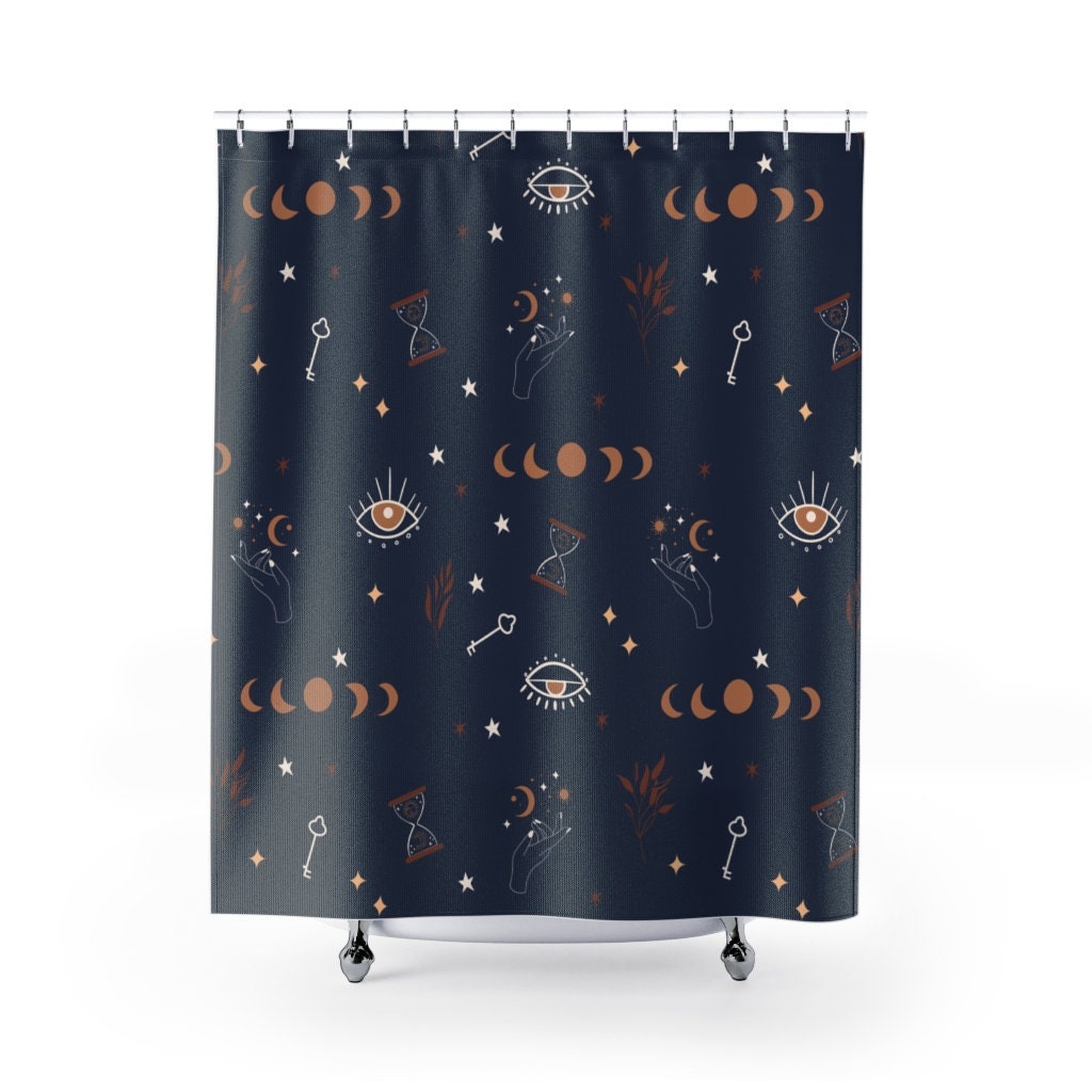 Mystic moon - Shower Curtain, Dark blue bathroom curtain, Moon phases, magic boho bathroom decor