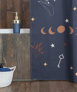 Mystic moon - Shower Curtain, Dark blue bathroom curtain, Moon phases, magic boho bathroom decor
