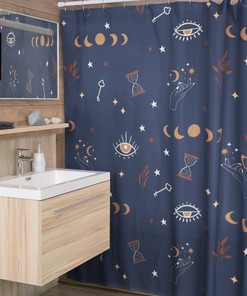 Mystic moon - Shower Curtain, Dark blue bathroom curtain, Moon phases, magic boho bathroom decor