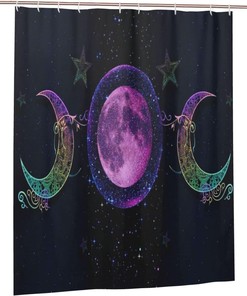 Mystical Art Print Shower Curtain with Pentagram and Goddess Triple Moon