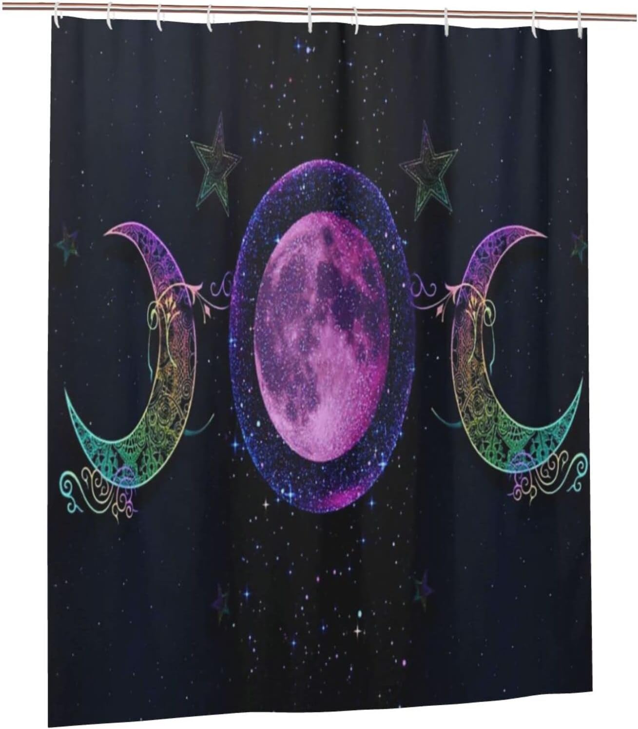 Mystical Art Print Shower Curtain with Pentagram and Goddess Triple Moon