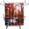 Mystical Fog Shower Curtain - Red Orange Maple Leaves Tree Autumn Forest Scene