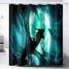 Mystical Green Dragon And Moon Shower Curtain, Waterproof Fabric Bathroom Decor With Gothic Print