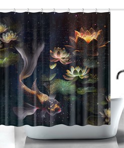 Mystical Koi Fish Shower Curtain with Japanese Decor, Elegant Bath Decoration