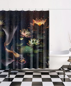 Mystical Koi Fish Shower Curtain with Japanese Decor, Elegant Bath Decoration