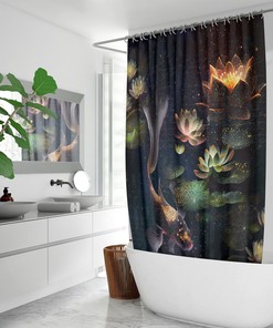 Mystical Koi Fish Shower Curtain with Japanese Decor, Elegant Bath Decoration