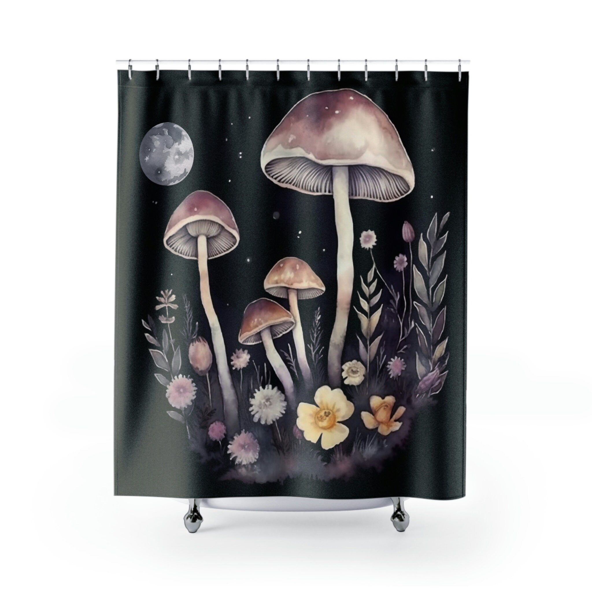 Mystical Lunar Mushroom Shower Curtain for Your Bathroom - Shower Curtain Ideas