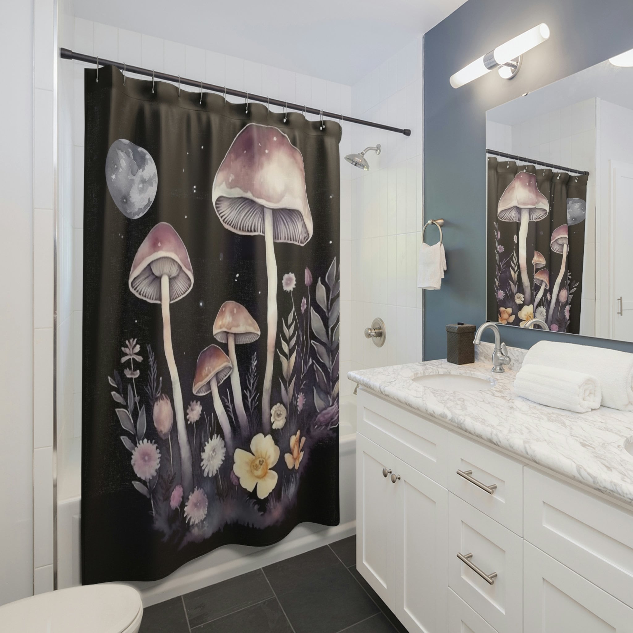 Mystical Lunar Mushroom Shower Curtain for Your Bathroom - Shower Curtain Ideas