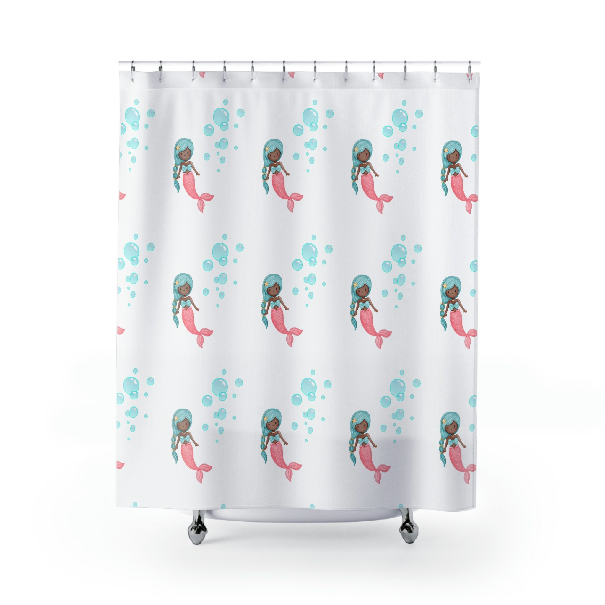Mystical Mermaid and Dolphin Print Shower Curtain for Girls Bathroom