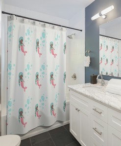 Mystical Mermaid and Dolphin Print Shower Curtain for Girls Bathroom