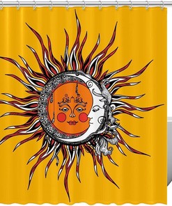 Mystical Moon Phase Sun Moon Shower Curtain with Unique Cloth Fabric Design for Bathroom Decor and Waterproof Feature 