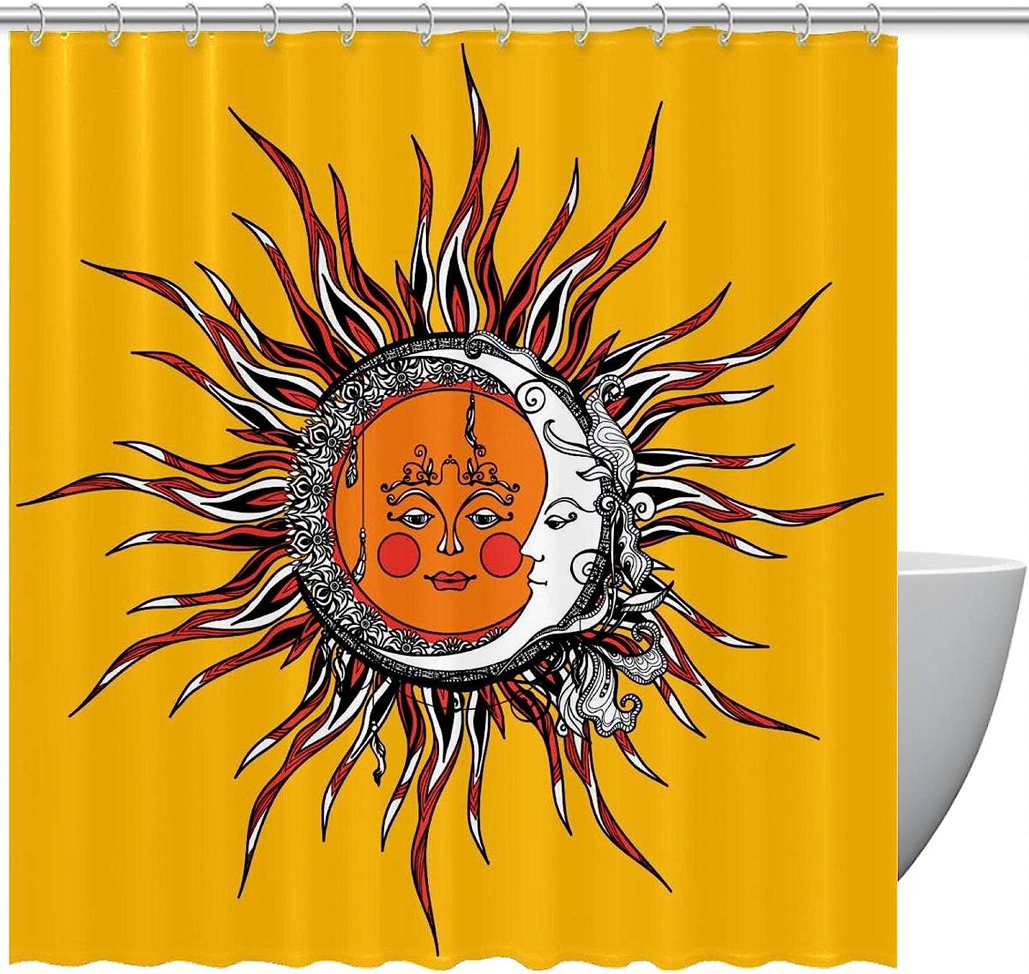 Mystical Moon Phase Sun Moon Shower Curtain with Unique Cloth Fabric Design for Bathroom Decor and Waterproof Feature