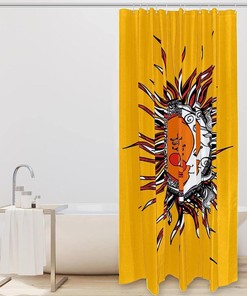 Mystical Moon Phase Sun Moon Shower Curtain with Unique Cloth Fabric Design for Bathroom Decor and Waterproof Feature