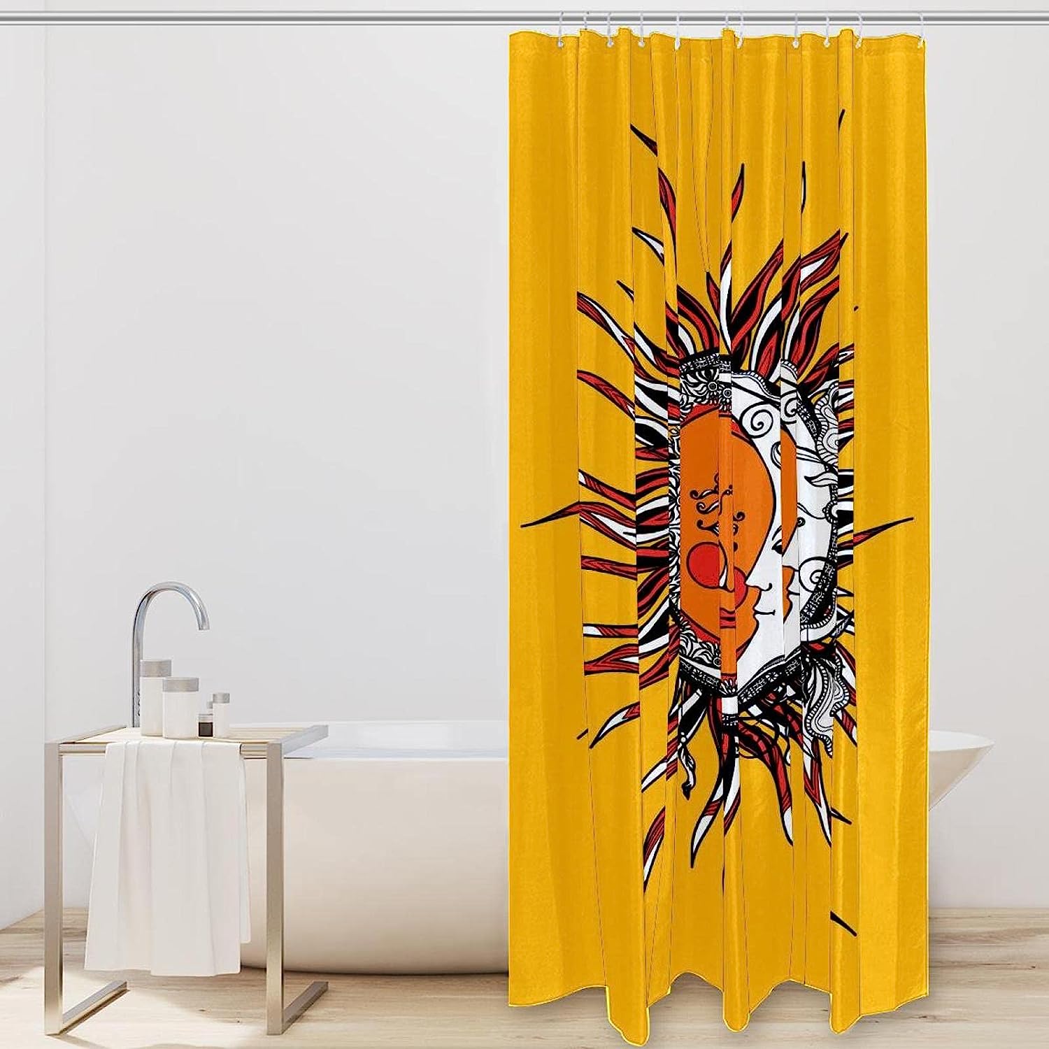 Mystical Moon Phase Sun Moon Shower Curtain with Unique Cloth Fabric Design for Bathroom Decor and Waterproof Feature