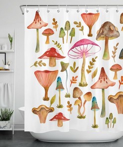 Mystical Mushrooms and Leaves Psychedelic Shower Curtain for a Unique Bathroom Decor Style
