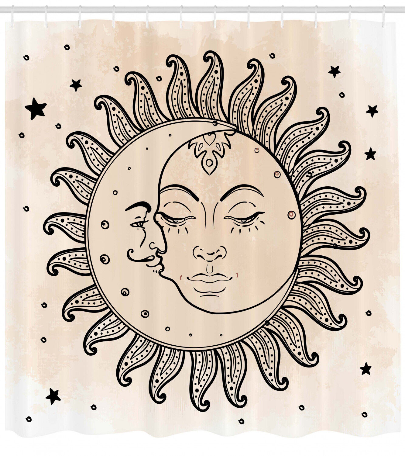 Mystical Sun and Moon Fabric Shower Curtain, Durable and Washable Sketch Bathroom Decor