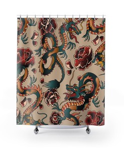 Mythical Dragon Tattoo Shower Curtain with Oriental Home Decor 