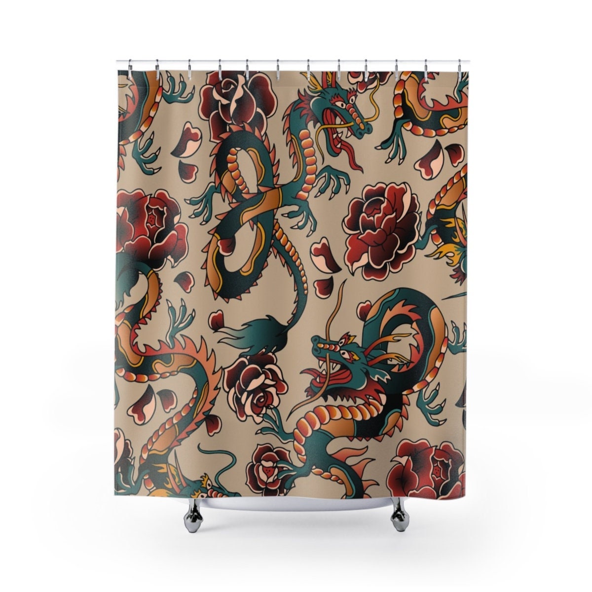 Mythical Dragon Tattoo Shower Curtain with Oriental Home Decor