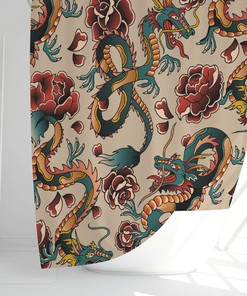 Mythical Dragon Tattoo Shower Curtain with Oriental Home Decor