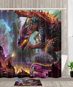 Mythical Dragon and Crystal Kids Bathroom Shower Curtains, Waterproof Fabric