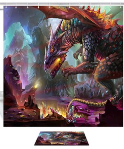 Mythical Dragon and Crystal Kids Bathroom Shower Curtains, Waterproof Fabric