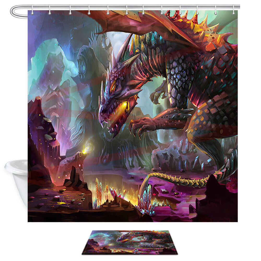 Mythical Dragon and Crystal Kids Bathroom Shower Curtains, Waterproof Fabric