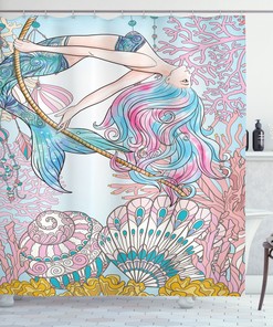 Mythical Inspired Cartoon Shower Curtain With Greek Myth Seashell Print For Bathroom Decor