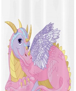 Mythical Inspired Cartoon Shower Curtain With Lady Dragon Posing Stall-Print For Bathroom Decor