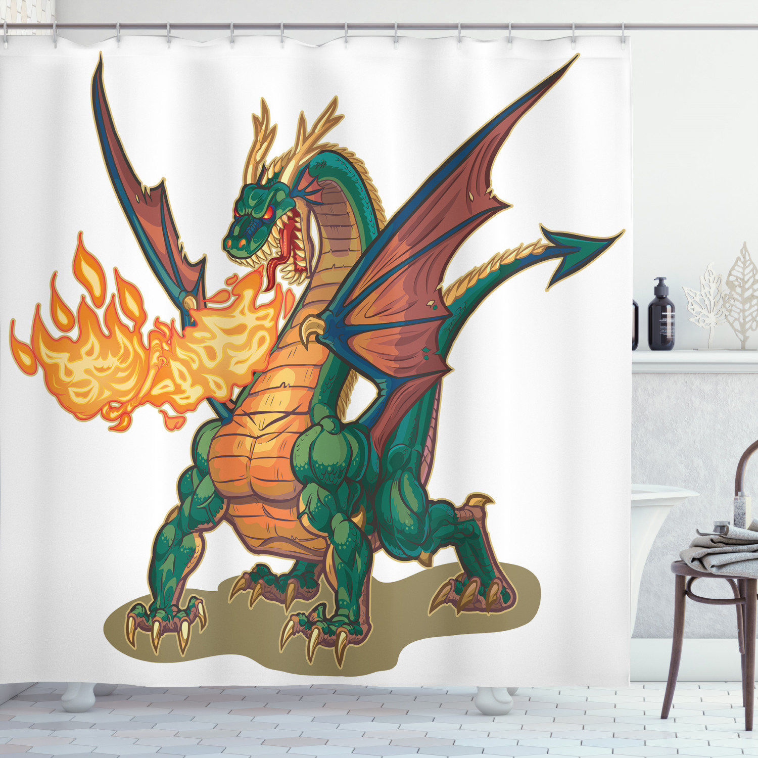 Mythical Monster Mascot Dragon Shower Curtain For A Fun Bathroom - Image 3