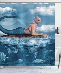 Mythical Sea Goddess Mermaid Print Shower Curtain for Bathroom