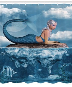 Mythical Sea Goddess Mermaid Print Shower Curtain for Bathroom