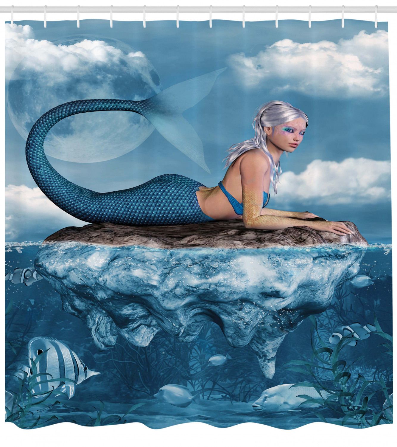 Mythical Sea Goddess Mermaid Print Shower Curtain for Bathroom