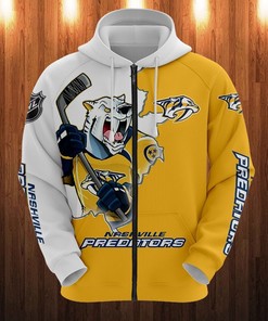 Nashville Predators Cartoon Graphic 3D Zip Hoodie For Fan - 3D Hoodies With Zippers